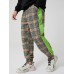 Mens Plaid Cotton Side Patchwork Drawstring Elastic Waist Jogger Pants With Pocket