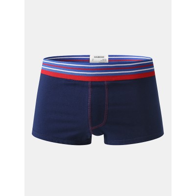 Mens Cotton Breathable Thin Striped Elastic Mid Waist Patchwork Boxers