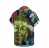 Men's Vintage Buddha Head Print Short Sleeve Shirt