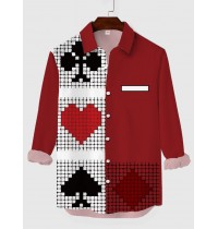 Plaid Series Vintage Red & Plaid Poker Pattern Stitching Men's Long Sleeve Shirt