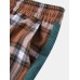 Mens Plaid Side Patchwork Drawstring Elastic Waist Casual Cotton Jogger Pants