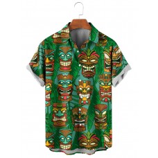 Men's Hawaiian Tiki Icon Print Short Sleeve Shirt