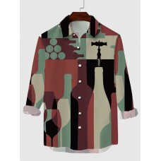 Medieval Contrasting Color Block Art Bottle Pattern Printing Men's Long Sleeve Shirt